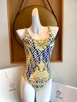 Versace FENDACE 1005956 Gold Baroque One-Piece Swimsuit - S - View 1