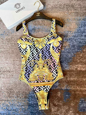 Versace FENDACE 1005956 Gold Baroque One-Piece Swimsuit - S - View 5
