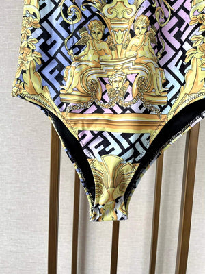 Versace FENDACE 1005956 Gold Baroque One-Piece Swimsuit - S - View 8