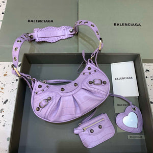 Balenciaga 700940210 Women's Neo Cagole XS Handbag in Crocodile Embossed Purple - Default Title - View 1