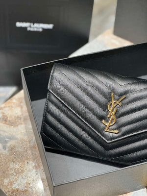 YSL 377828 Classic Cassandre chain wallet in grain de Poudre leather black gold - Default Title - View 2