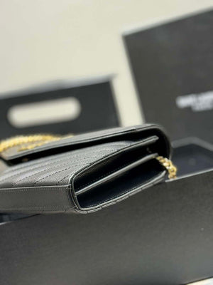 YSL 377828 Classic Cassandre chain wallet in grain de Poudre leather black gold - Default Title - View 6