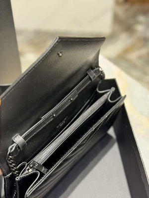 YSL 377828 Classic Cassandre chain wallet in grain de Poudre leather black Hareware - Default Title - View 9