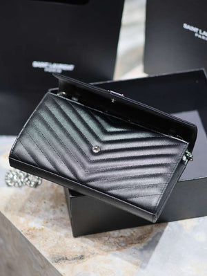 YSL 377828 Classic Cassandre chain wallet in grain de Poudre leather black Silver - Default Title - View 7