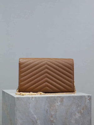 YSL 377828 Classic Cassandre chain wallet in grain de Poudre leather Brown - Default Title - View 5