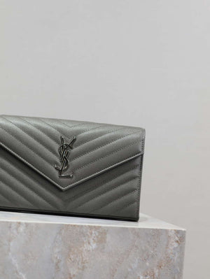 YSL 377828 Classic Cassandre chain wallet in grain de Poudre leather Gray Silver - Default Title - View 4