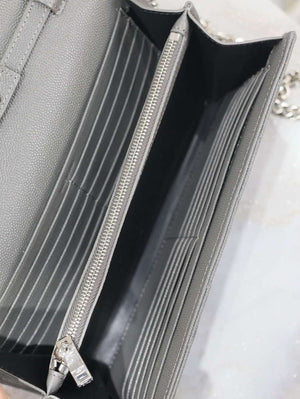 YSL 377828 Classic Cassandre chain wallet in grain de Poudre leather Gray Silver - Default Title - View 8
