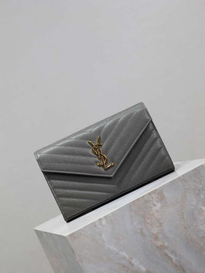 YSL 377828 Classic Cassandre chain wallet in grain de Poudre leather Gray Gold - Default Title - View 2