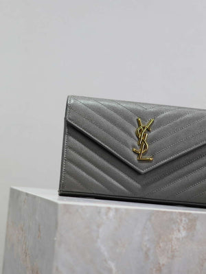 YSL 377828 Classic Cassandre chain wallet in grain de Poudre leather Gray Gold - Default Title - View 3