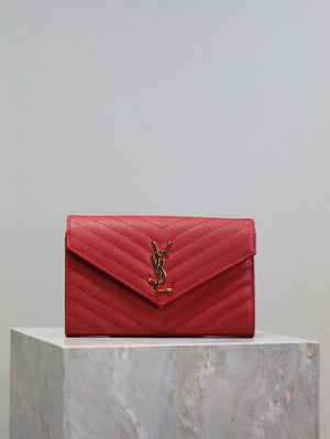 YSL 377828 Classic Cassandre chain wallet in grain de Poudre leather Red - Default Title - View 1