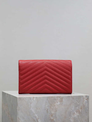 YSL 377828 Classic Cassandre chain wallet in grain de Poudre leather Red - Default Title - View 5