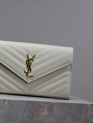 YSL 377828 Classic Cassandre chain wallet in grain de Poudre leather White Gold - Default Title - View 4