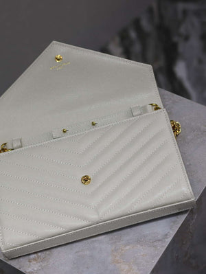 YSL 377828 Classic Cassandre chain wallet in grain de Poudre leather White Gold - Default Title - View 7