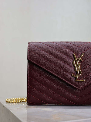YSL 377828 Classic Cassandre chain wallet in grain de Poudre leather Wine Red - Default Title - View 3