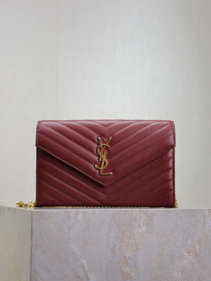 YSL 377828 Classic Cassandre chain wallet in Lambskin Wine Red - Default Title - View 1