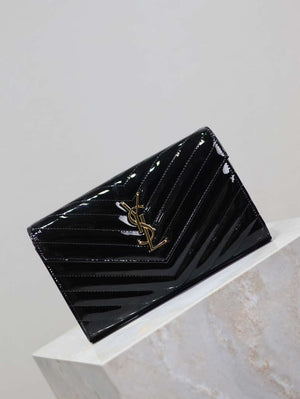YSL 377828 Classic Cassandre chain wallet in Patent leather Black - Default Title - View 2