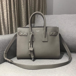 YSL 378299 Yves Saint Laurent Classic Sac De Jour Small in Grained Leather Gray - Default Title - View 1