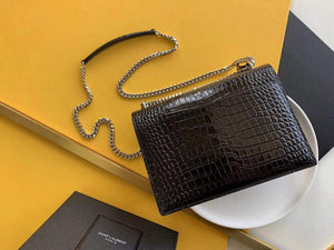 YSL 442906 Sunset Medium In Crocodile Embossed Shiny Leather Black - Default Title - View 2