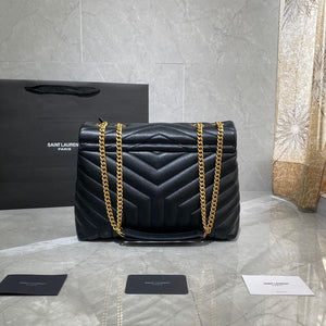 YSL 574946 Saint Laurent Loulou Medium Bag In Y-Quilted Leather Black Gold - luxibagsmall