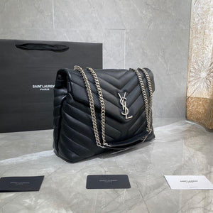 YSL 574946 Saint Laurent Loulou Medium Bag In Y-Quilted Leather Black Silver - luxibagsmall