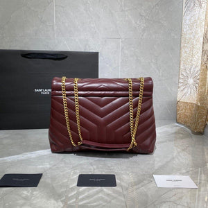 YSL 574946 Saint Laurent Loulou Medium Bag In Y-Quilted Leather Wine Red - luxibagsmall