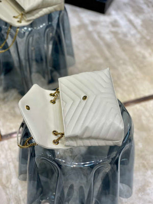YSL 487216 Saint Laurent Loulou Medium Bag In Y-Quilted Leather 574946 White Gold - Default Title - View 7