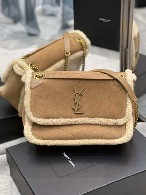 YSL 498894 Yves Saint Laurent Niki Medium In Vintage Lambskin suede Camel - Default Title - View 5