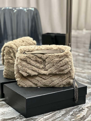 YSL 498894 Yves Saint Laurent Niki Medium In Vintage rabbit fur Leather Gray - Default Title - View 1