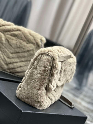 YSL 498894 Yves Saint Laurent Niki Medium In Vintage rabbit fur Leather Gray - Default Title - View 5