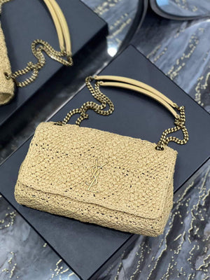 YSL 515821 Jamie Leather-Trimmed Raffia Shoulder Bag Apricot - Default Title - View 5