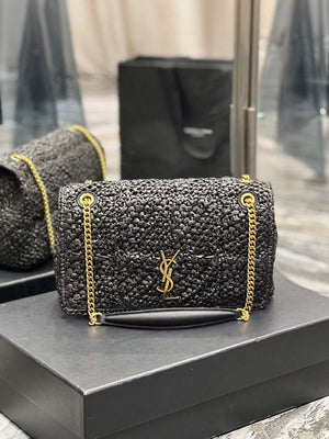 YSL 515821 Jamie Leather-Trimmed Raffia Shoulder Bag Black - Default Title - View 2