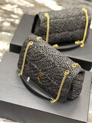 YSL 515821 Jamie Leather-Trimmed Raffia Shoulder Bag Black - Default Title - View 10