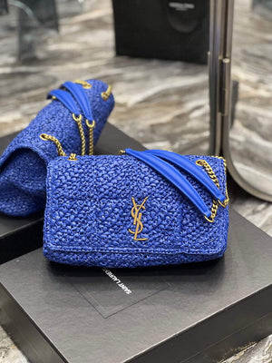 YSL 515821 Jamie Leather-Trimmed Raffia Shoulder Bag Blue - Default Title - View 1