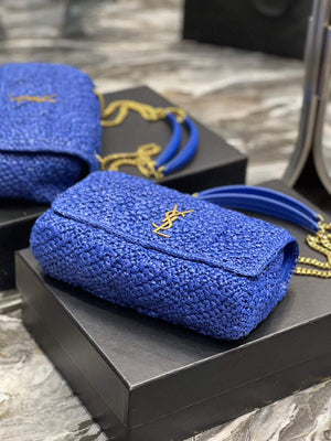 YSL 515821 Jamie Leather-Trimmed Raffia Shoulder Bag Blue - Default Title - View 6
