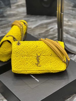 YSL 515821 Jamie Leather-Trimmed Raffia Shoulder Bag Yellow - Default Title - View 1