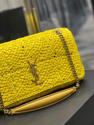YSL 515821 Jamie Leather-Trimmed Raffia Shoulder Bag Yellow - Default Title - View 3