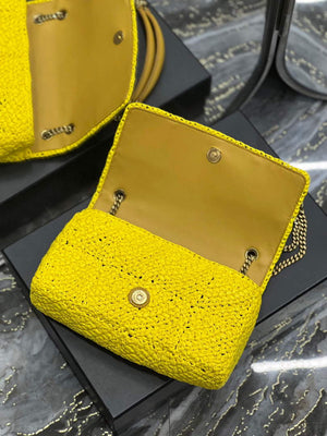 YSL 515821 Jamie Leather-Trimmed Raffia Shoulder Bag Yellow - Default Title - View 8