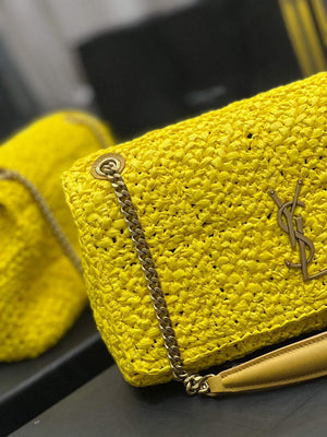 YSL 515821 Jamie Leather-Trimmed Raffia Shoulder Bag Yellow - Default Title - View 10