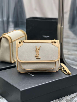 YSL 533037 Yves Saint Laurent Niki Baby In Crinkled Vintage Canvas Bag Beige - Default Title - View 1