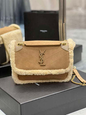 YSL 533037 Yves Saint Laurent Niki Baby In Crinkled Vintage Lambskin Suede Tan - Default Title - View 1