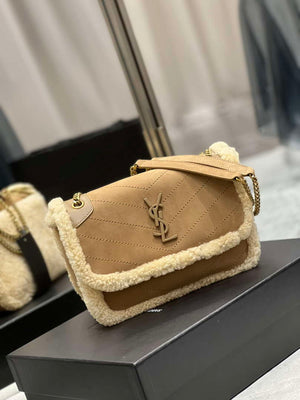 YSL 533037 Yves Saint Laurent Niki Baby In Crinkled Vintage Lambskin Suede Tan - Default Title - View 2