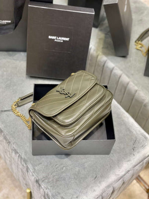 YSL 533037 Yves Saint Laurent Niki Baby In Crinkled Vintage Leather Bag Green - Default Title - View 7