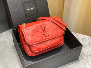 YSL 533037 Yves Saint Laurent Niki Baby In Crinkled Vintage Leather Bag Red - Default Title - View 2
