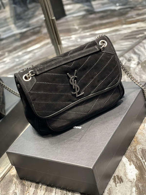 YSL 533037 Yves Saint Laurent Niki Baby In Crinkled Vintage Nubuck Leather Black - Default Title - View 2