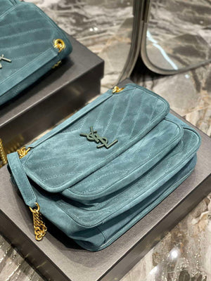 YSL 533037 Yves Saint Laurent Niki Baby In Crinkled Vintage Nubuck Leather Blue - Default Title - View 5