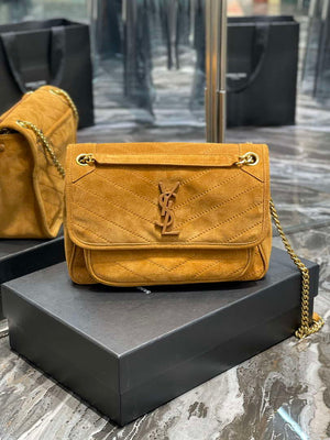 YSL 533037 Yves Saint Laurent Niki Baby In Crinkled Vintage Nubuck Leather Camel - Default Title - View 1
