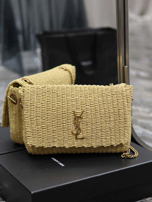 YSL 553804 Saint Laurent Medium Kate in Apricot Raffia - Default Title - View 1