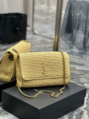 YSL 553804 Saint Laurent Medium Kate in Raffia with Brown Leather - Default Title - View 2