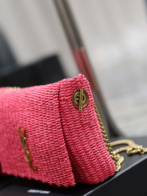 YSL 553804 Saint Laurent Medium Kate in Rose Red Raffia - Default Title - View 5