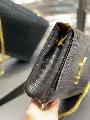 YSL 553804 Saint Laurent Reversible Medium Kate in Crocodile Leather Black - Default Title - View 3